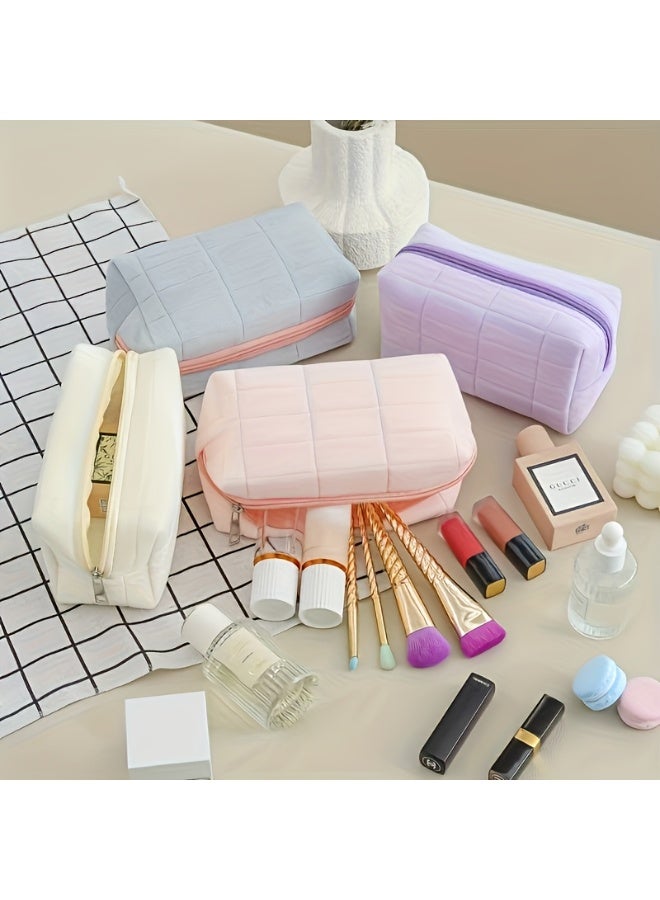 JUMEI Plush Makeup Bag, Cosmetic Bag for Women, Zipper Large Solid Color Travel Toiletry Bag, Travel Makeup Toiletry Washing Pouch (Purple) - Image 4
